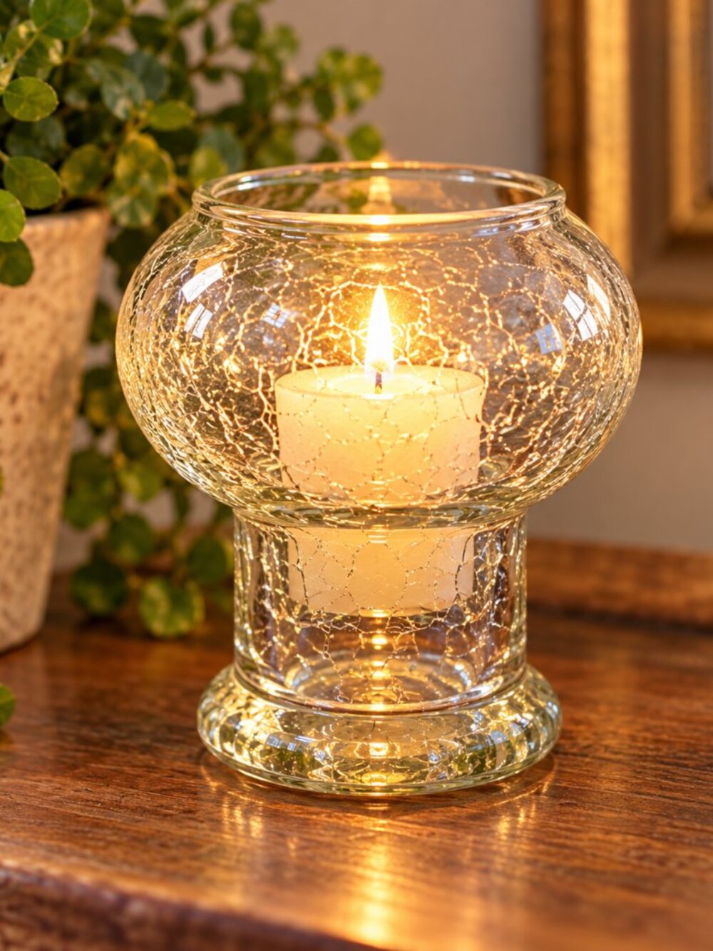 Creative Co-Op Reclaimed Crackle-Glass Footed Votive Candle Holder